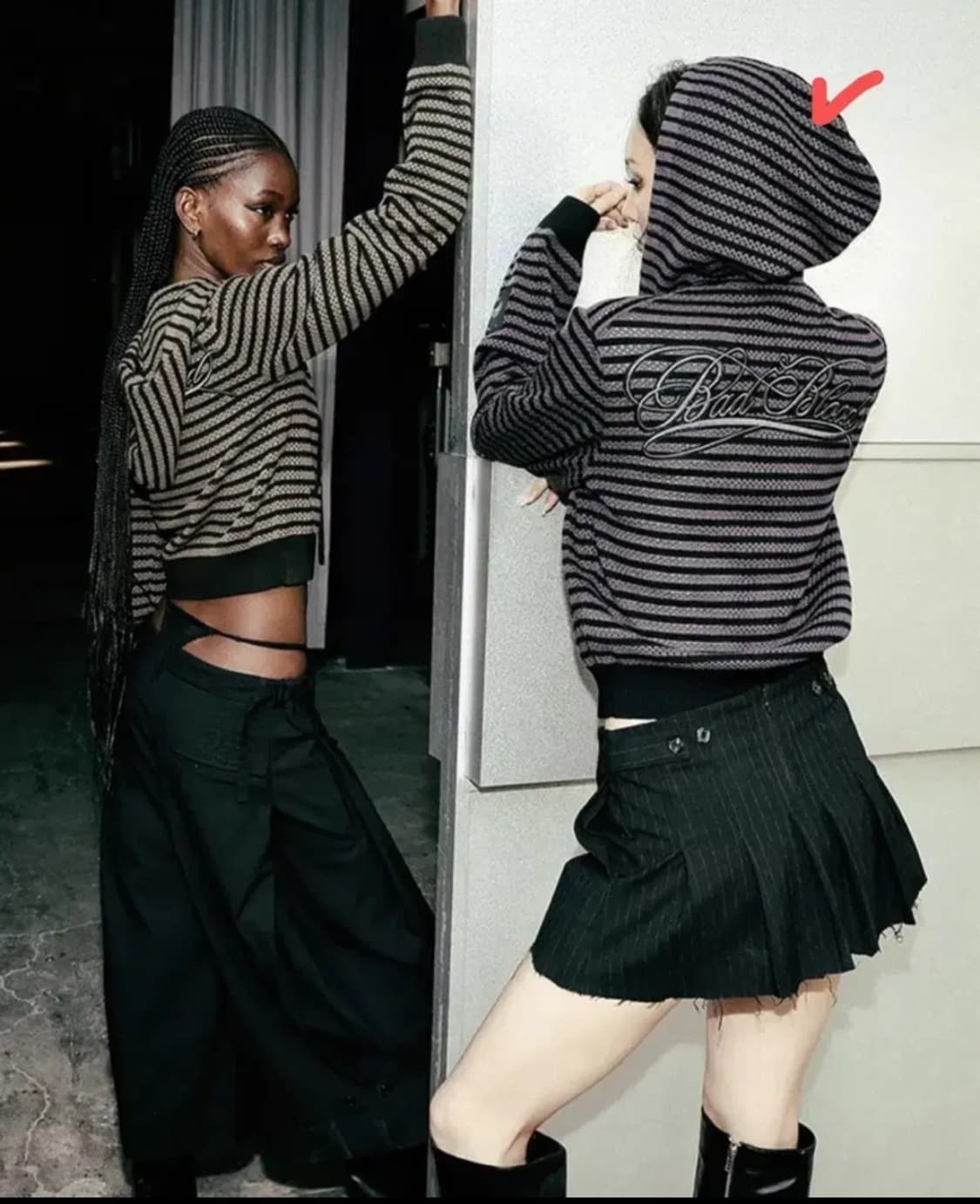 [새상품]배드블러드 스트라이프 크로쉐 니트 후드집업 상품이미지1