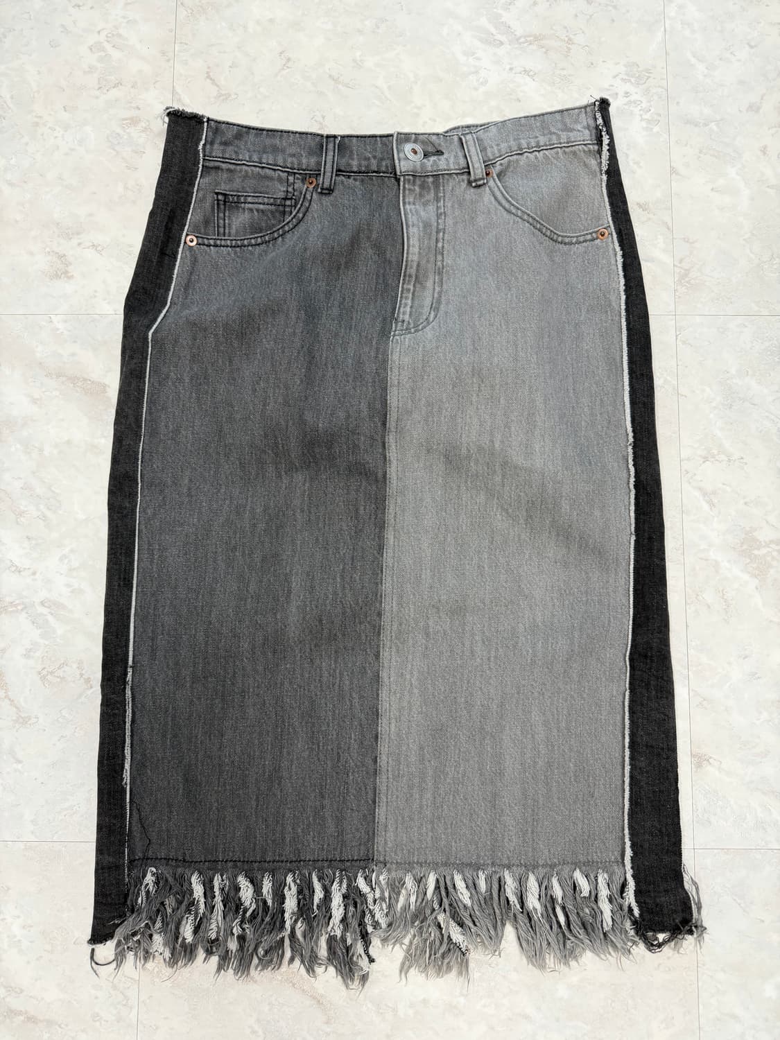 니코앤드 일자 그레이 투톤 프린지 데님 스커트 청치마 상품이미지9