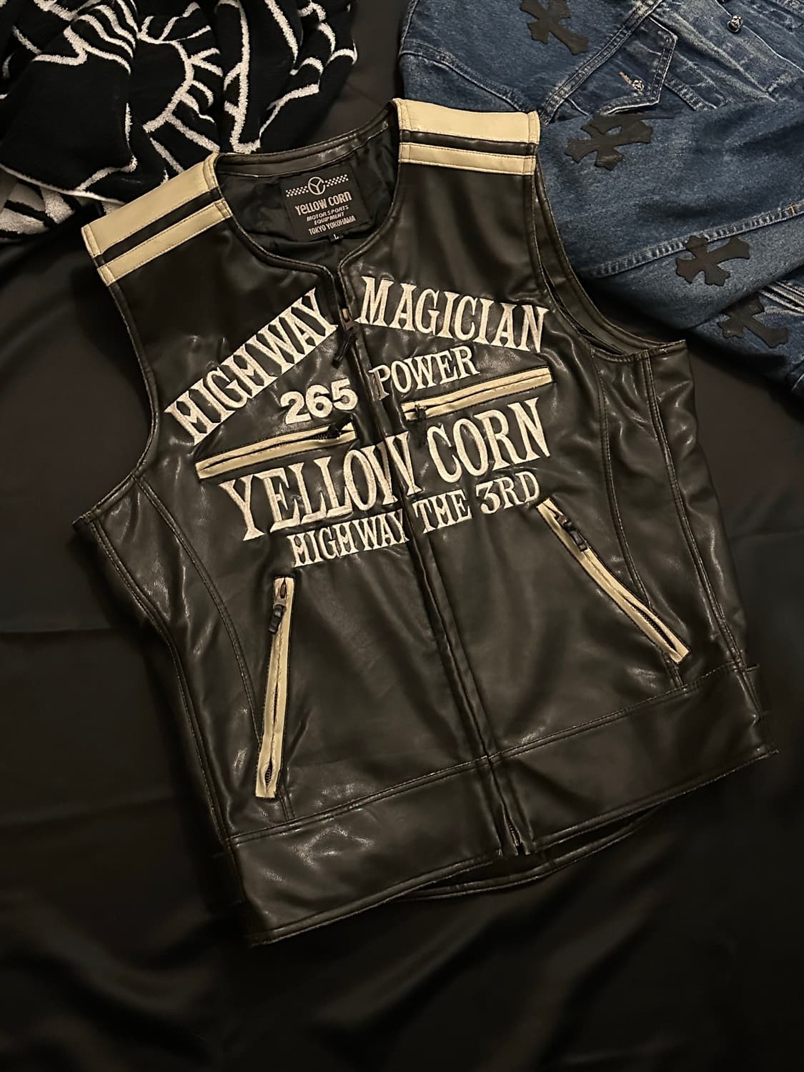 YELLOW CORN 블랙 레더 레이싱 베스트 상품이미지1