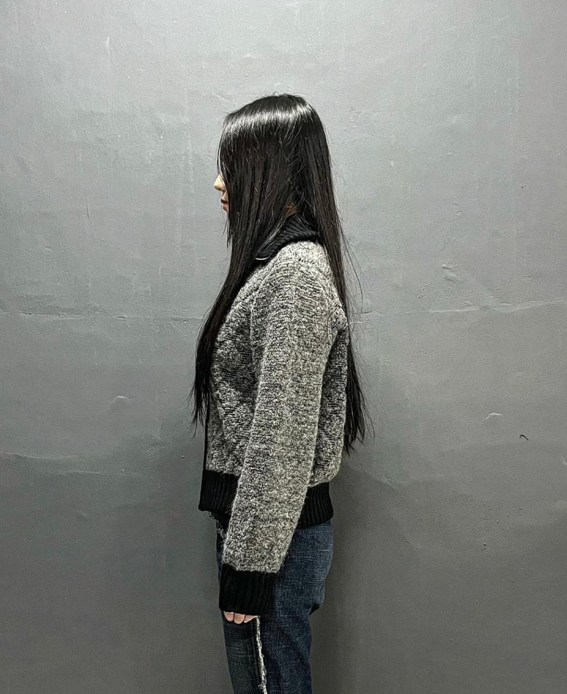 메리노 울 x 모헤어 x 폴리 하이넥 투웨이 집업 재킷 상품이미지2