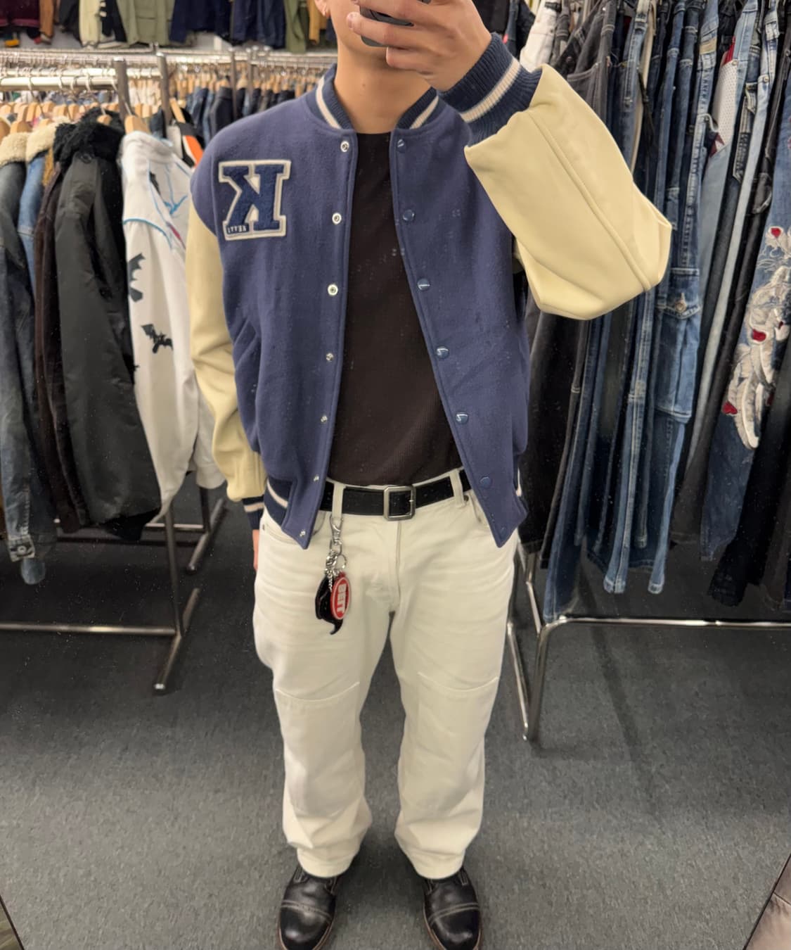 M)KETTY 빈티지 레더 바시티자켓 상품이미지1