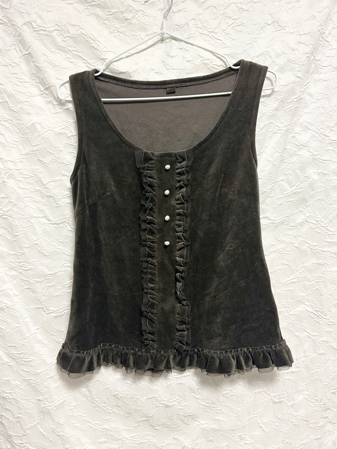 빈티지 니혼진 로걀 벨벳 프릴 슬리브리스 탑 상품이미지1