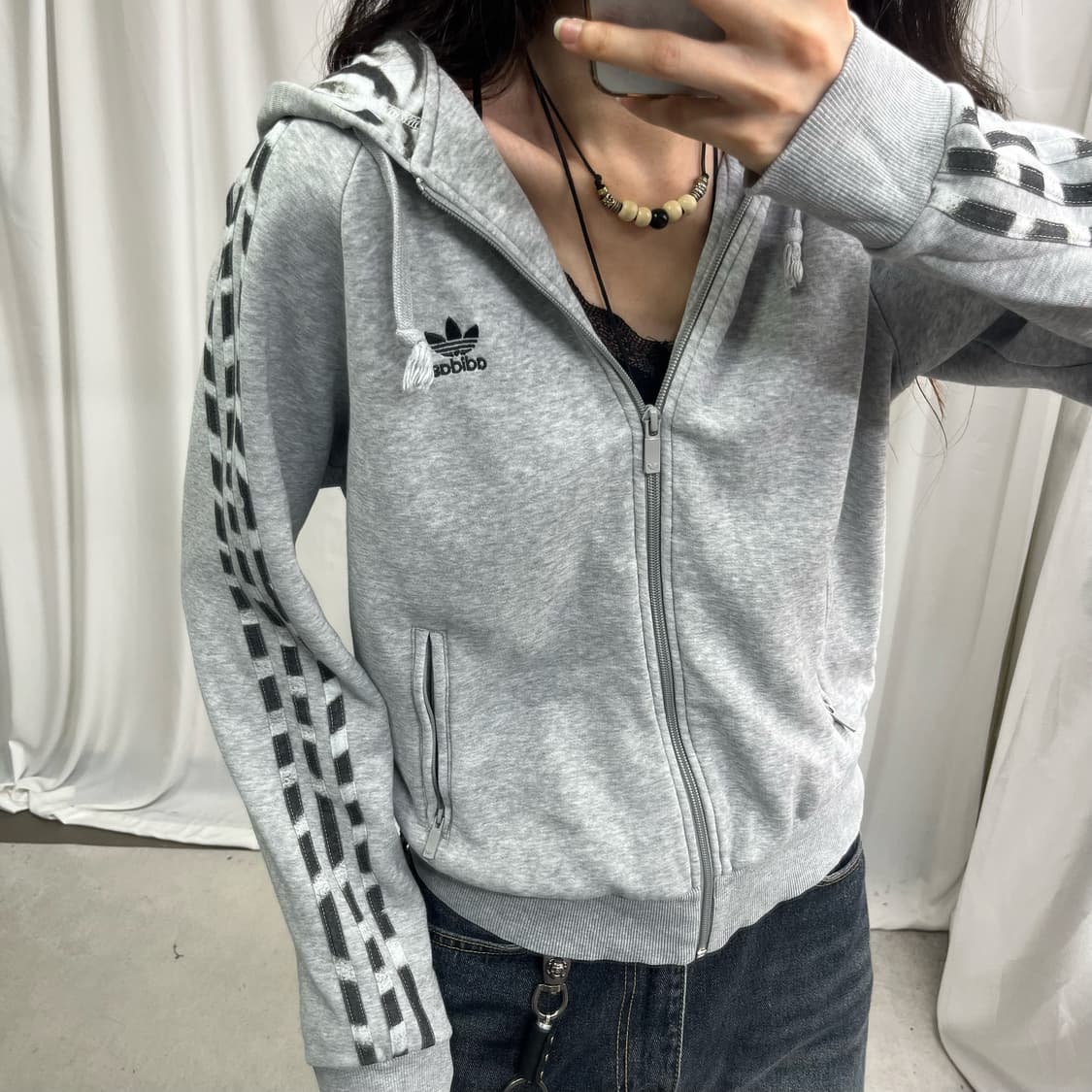 Adidas gray firebird hood zip-up 상품이미지3