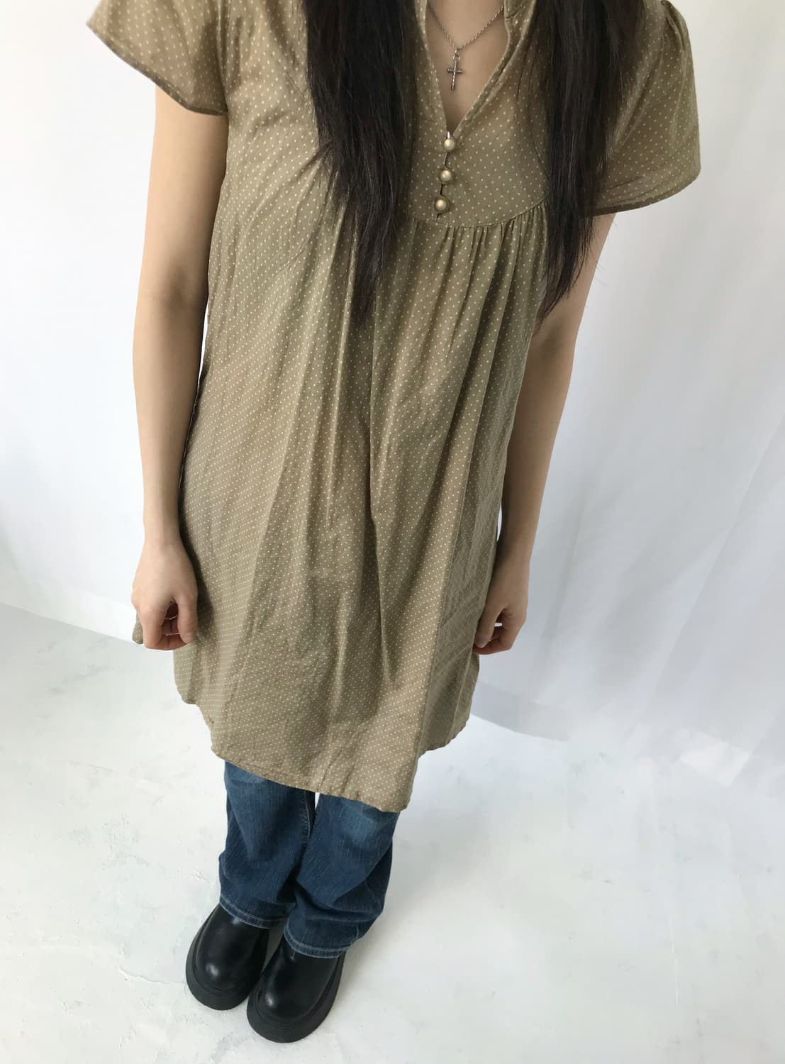 올리브 도트 빈티지 드레스 상품이미지6