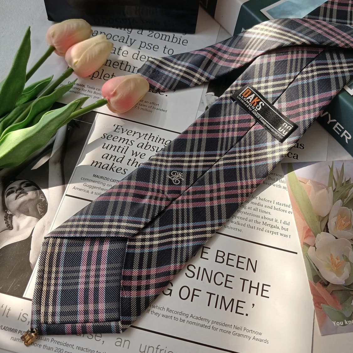 DAKS 닥스 실크 그레이 체크 넥타이 9.5cm B등급 e816 상품이미지4