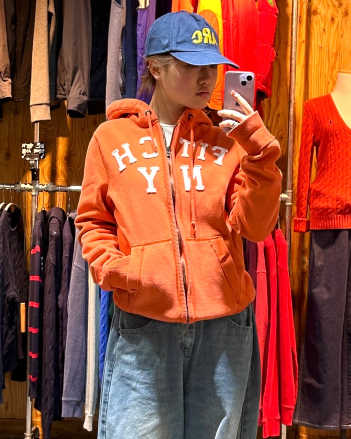 M 아베크롬비 빈티지 패치 오렌지 후드집업 상품이미지1