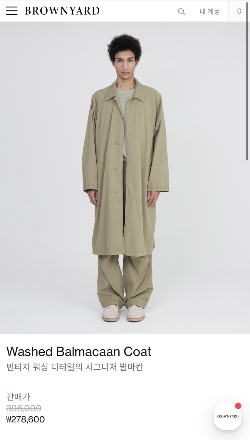 브라운야드 워시드 발마칸 코트 새상품 4사이즈 상품이미지1