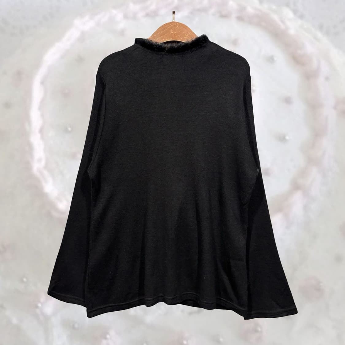 일본 빈티지 블랙 래빗 퍼 트리밍 원버튼 가디건 상품이미지3