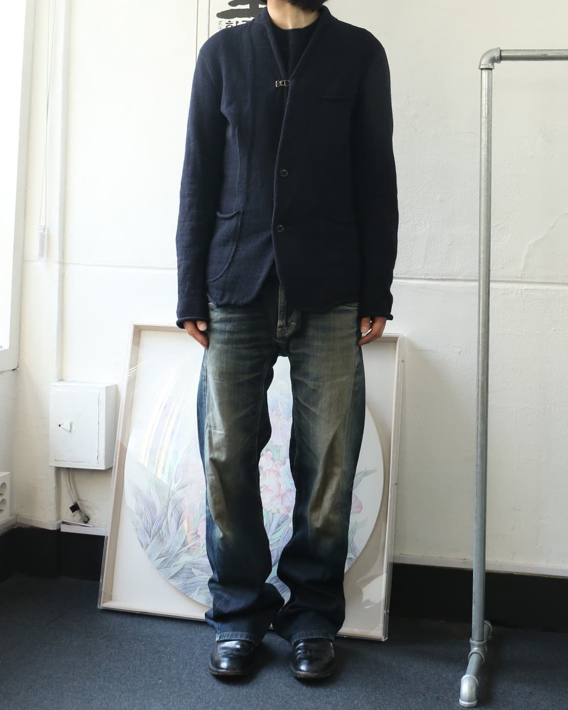 컬러 다크네이비 울 니트 가디건 상품이미지2