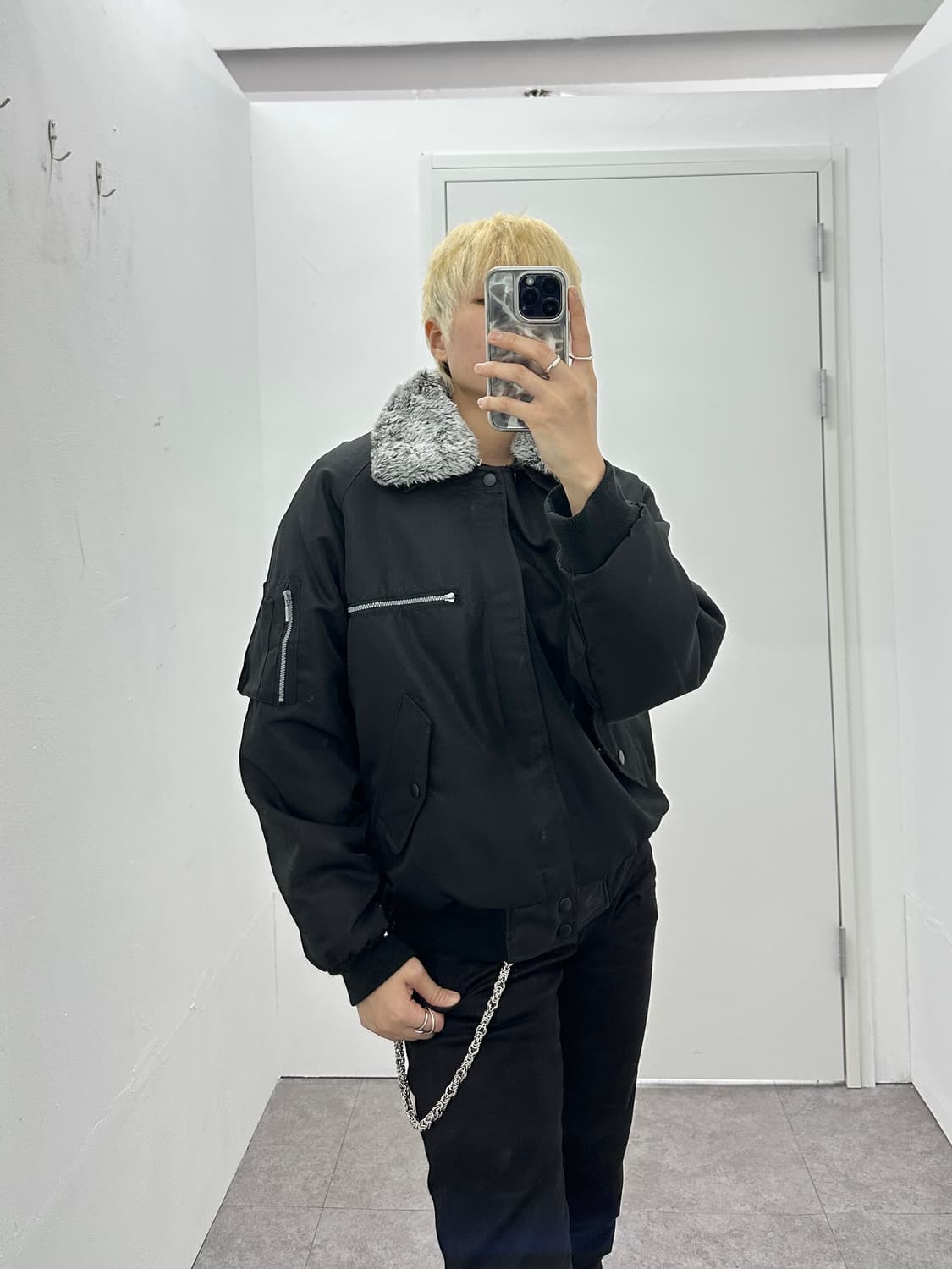 Howaitourufu gray fur bomber jacket 상품이미지2