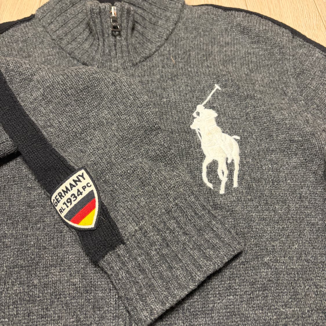 폴로 랄프로렌 램스 울 독일 화이트 빅포니 투웨이 니트 집업 상품이미지3