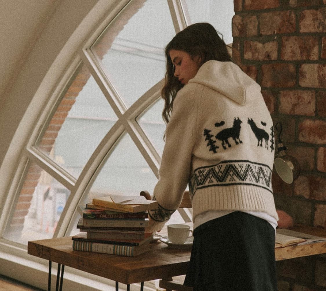 론론 알파카 재큐어드 후드 집업 니트 크림 상품이미지4