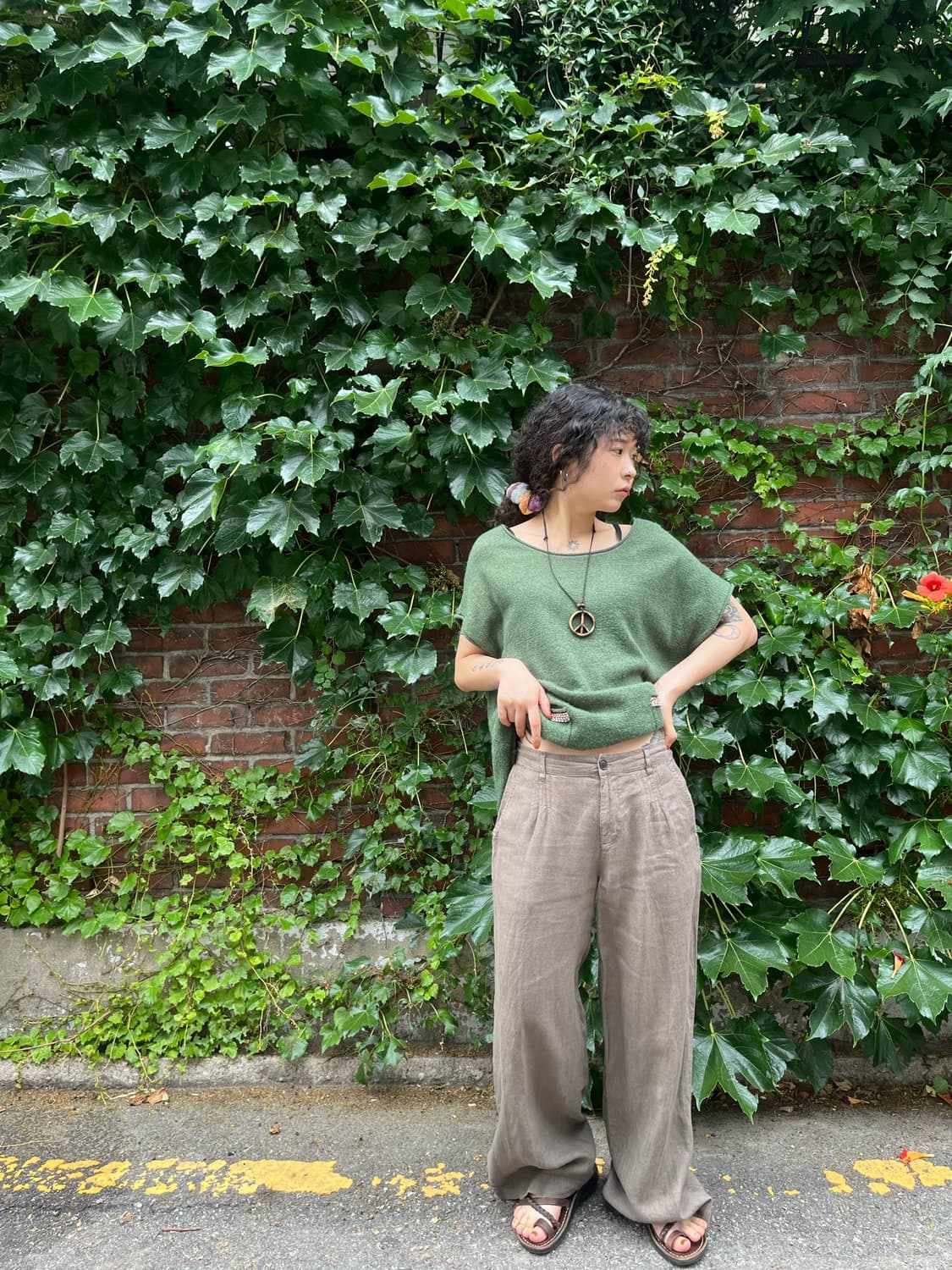 데일리 카키 코튼 와이드 팬츠 상품이미지2