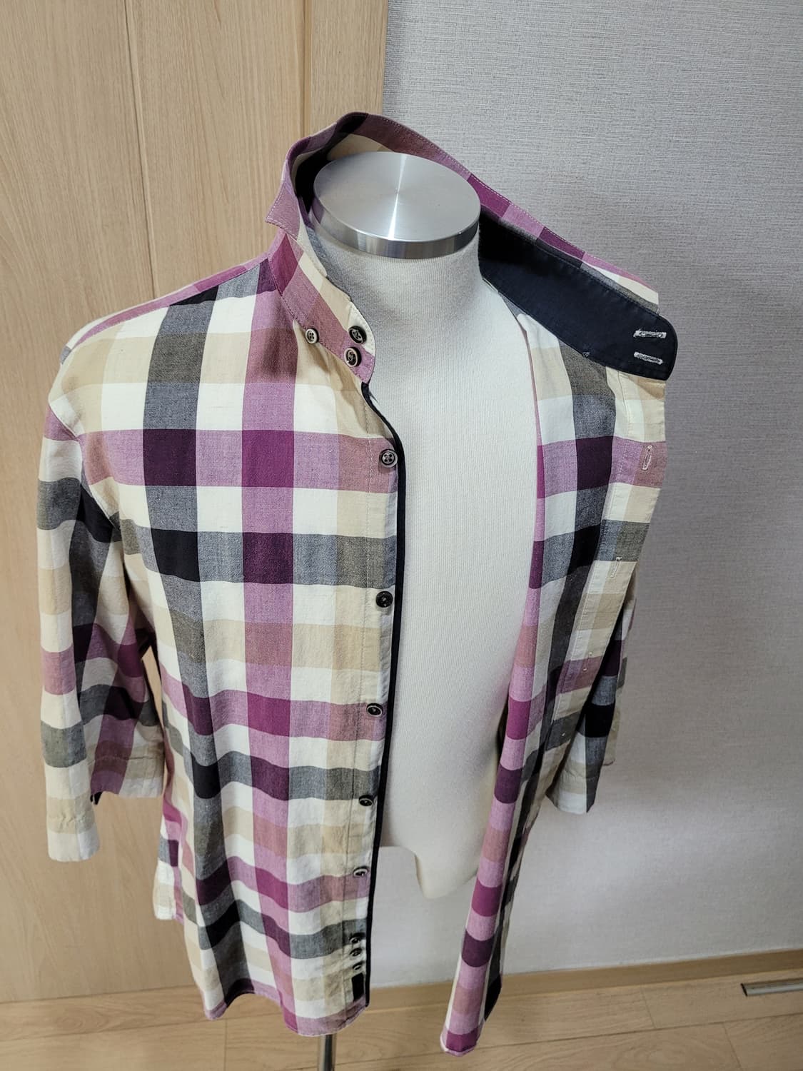 지이크 SIEG 남자 마혼방 7부 체크 셔츠 105 퍼플  상품이미지7