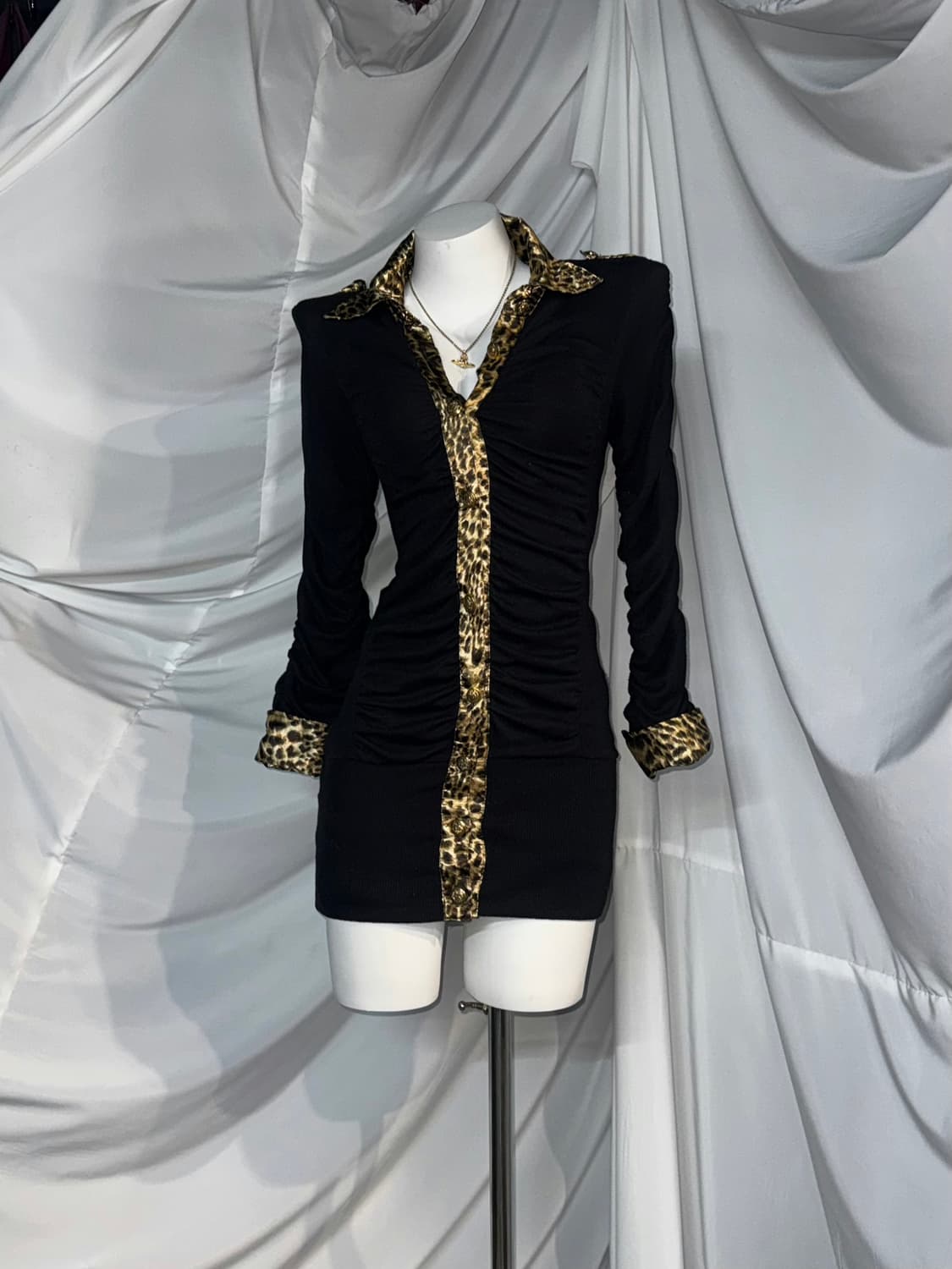 무채색 오네갸루 레오파드 딱붙 셔링 디아깔 코디세트 상품이미지7