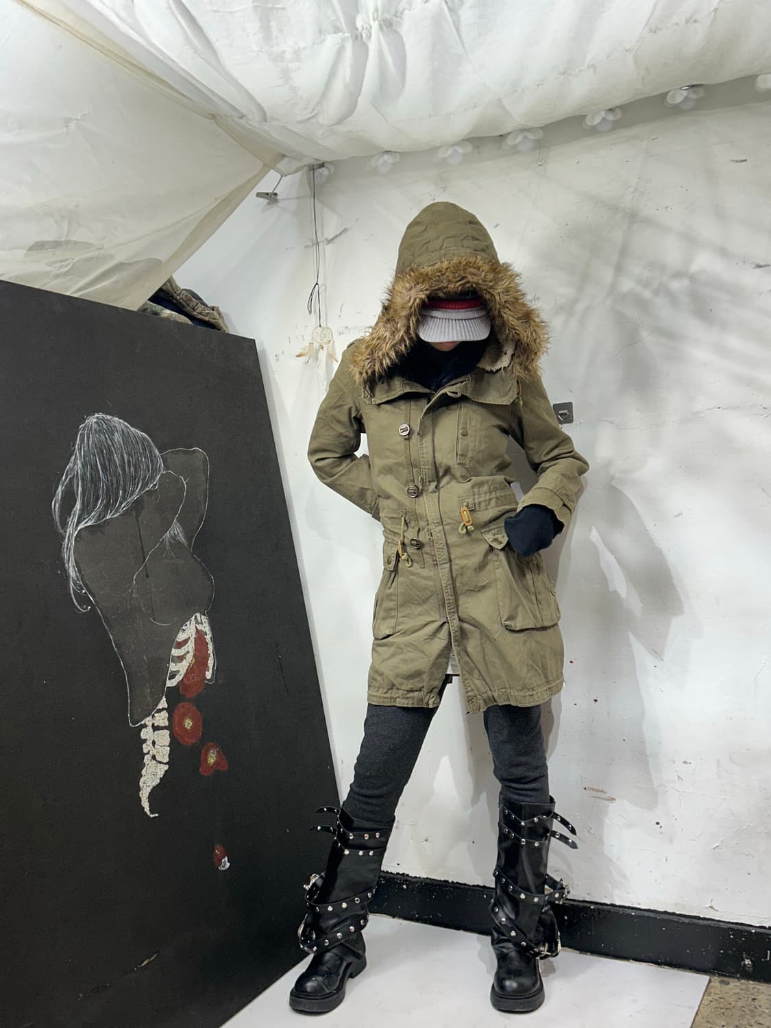 일본빈티지 울프죠 개파카 퍼 후드 야상 M 상품이미지1