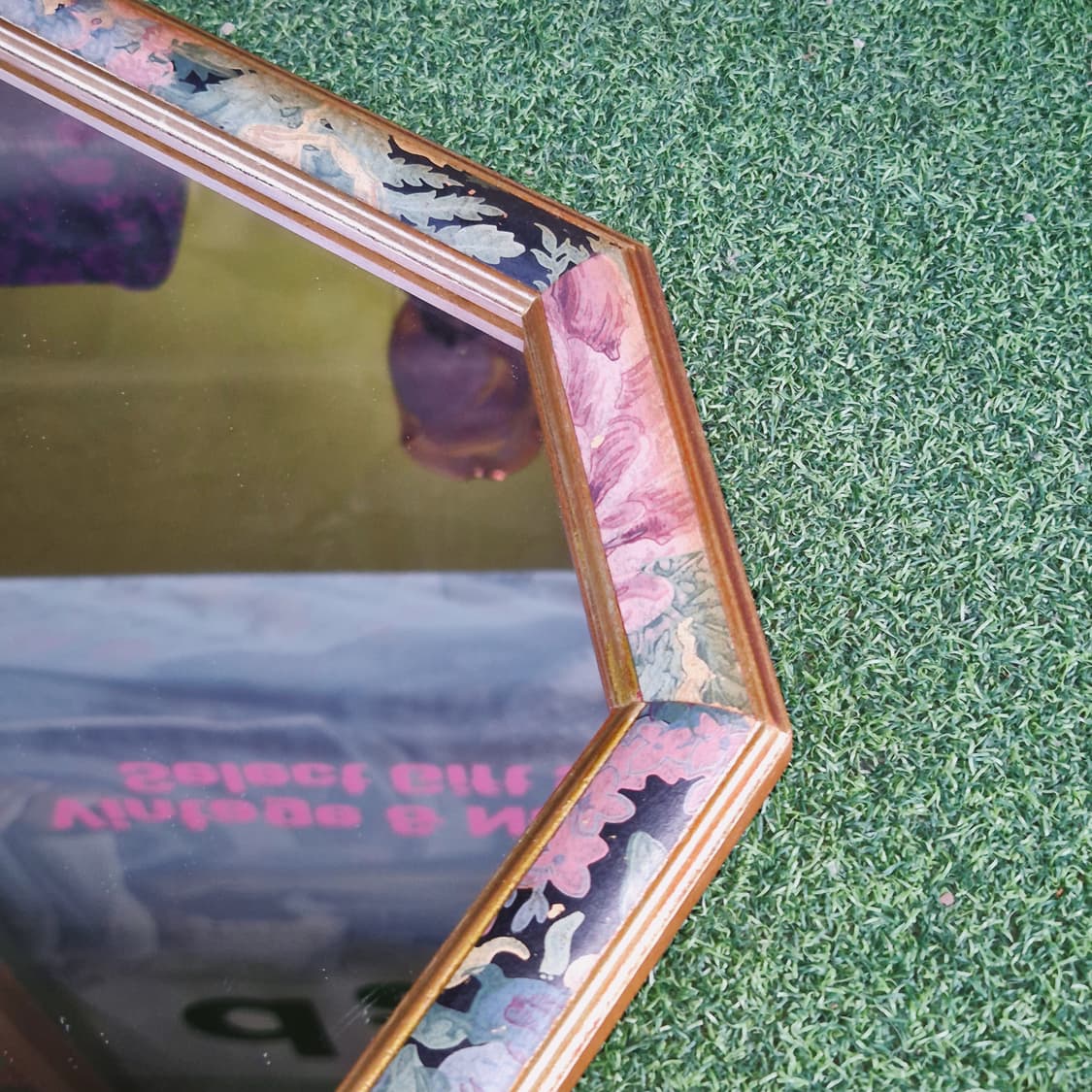 70s 이탈리아 엔틱 핸드 플로랄 우드 벽거울 상품이미지6