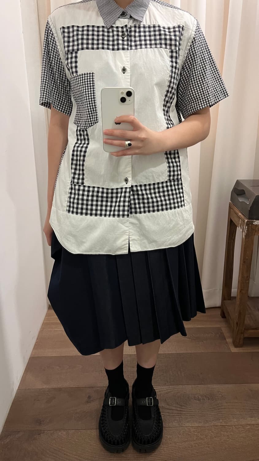 Gingham Check Patchwork Blouse 상품이미지2