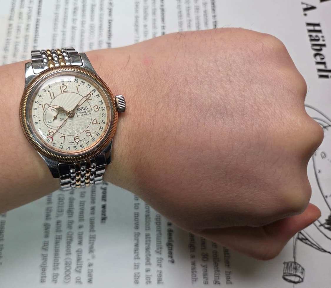 레어] 빈티지 오리스 빅크라운 포인터데이트 스몰세컨즈 코인베젤 브슬 ve 상품이미지7