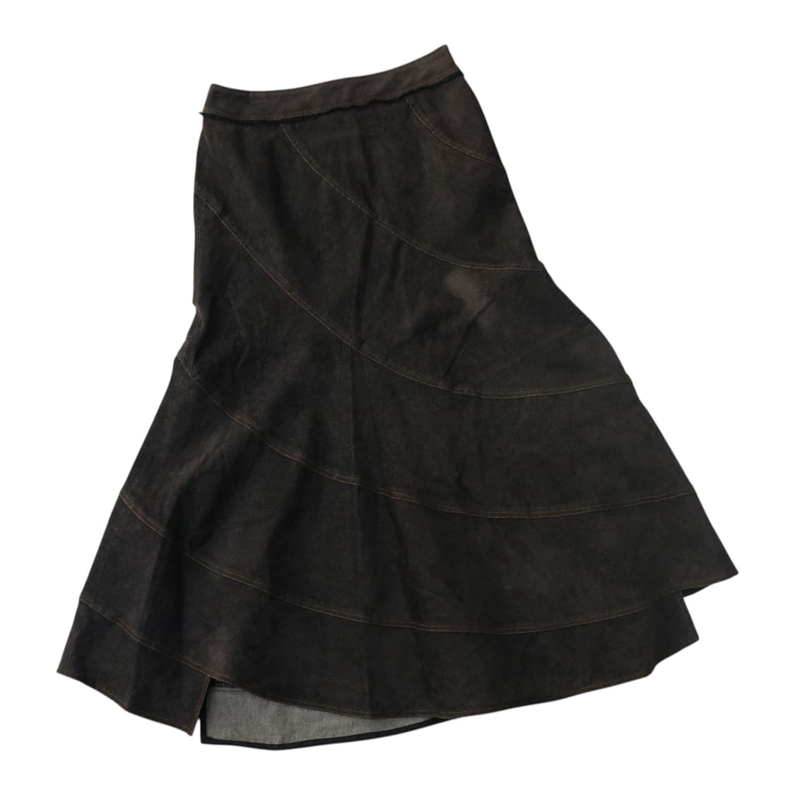 PRECIAR 빈티지 다크 브라운 티어드 패널 데님 롱 스커트 (38) 상품이미지1