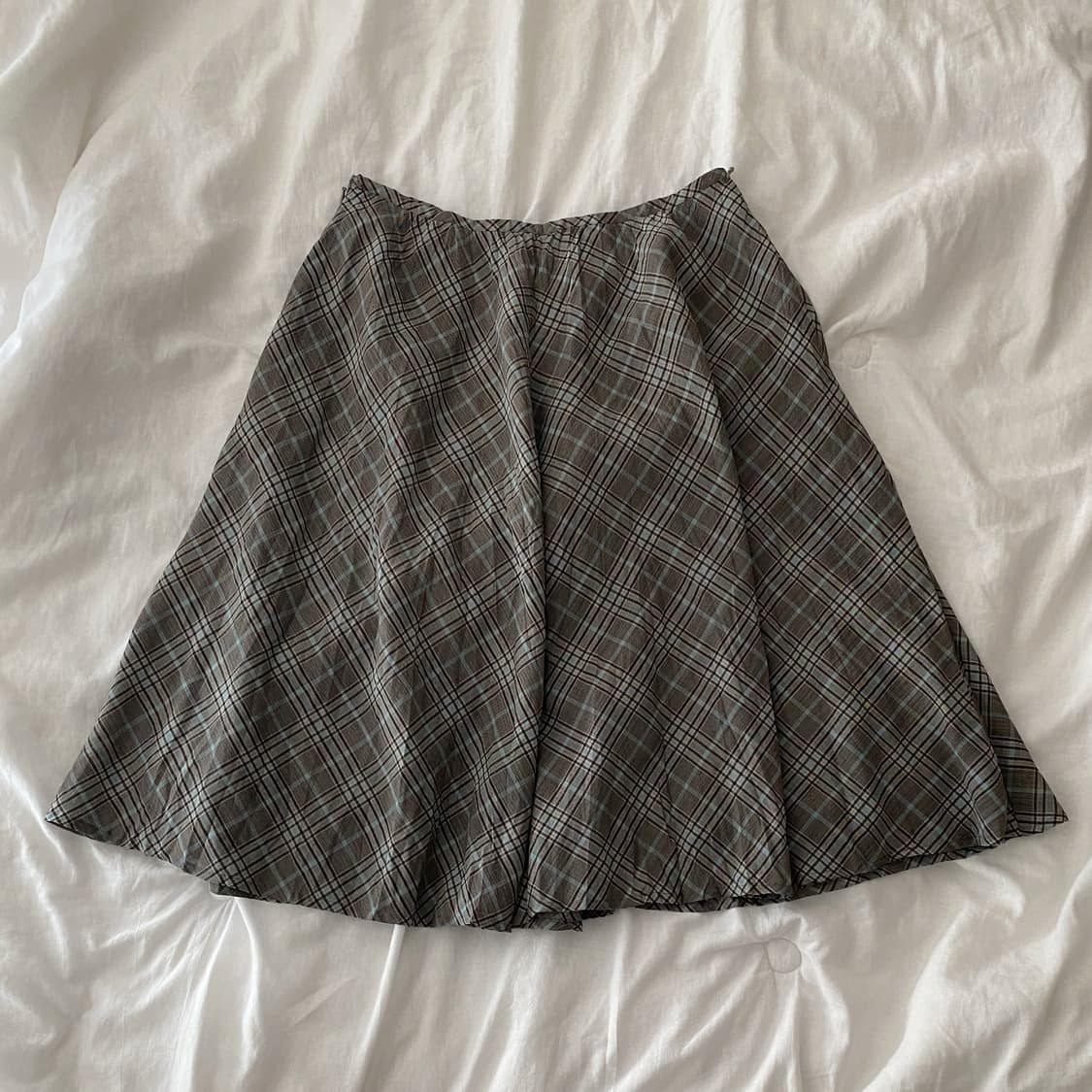 빈티지 체크 미디 스커트 / 브라운 민트 플레어 상품이미지2