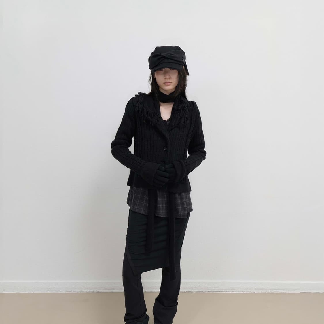 오호스 테슬 카라 니트 가디건 블랙 상품이미지3