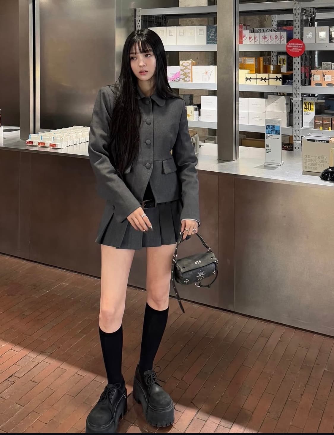 카키포인트 셋업 자켓 +치마 상품이미지3