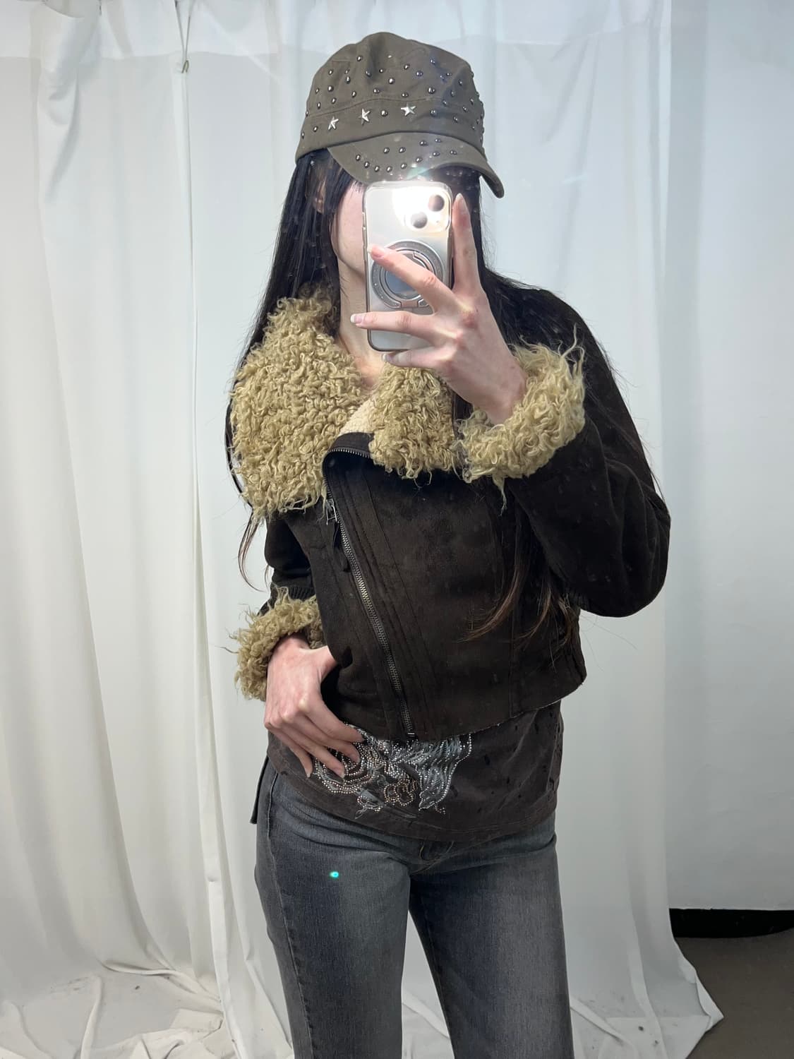 브라운 램퍼 트리밍 무스탕 상품이미지1