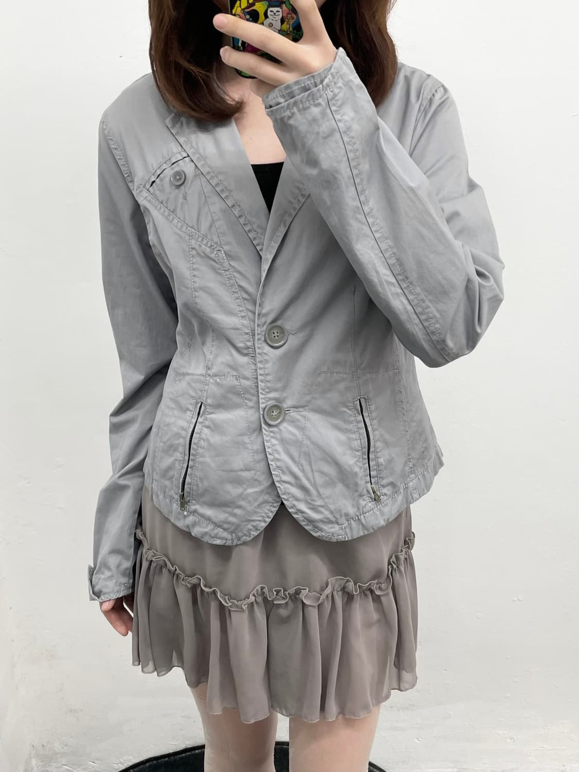 그레이 절개 버튼 자켓 상품이미지5