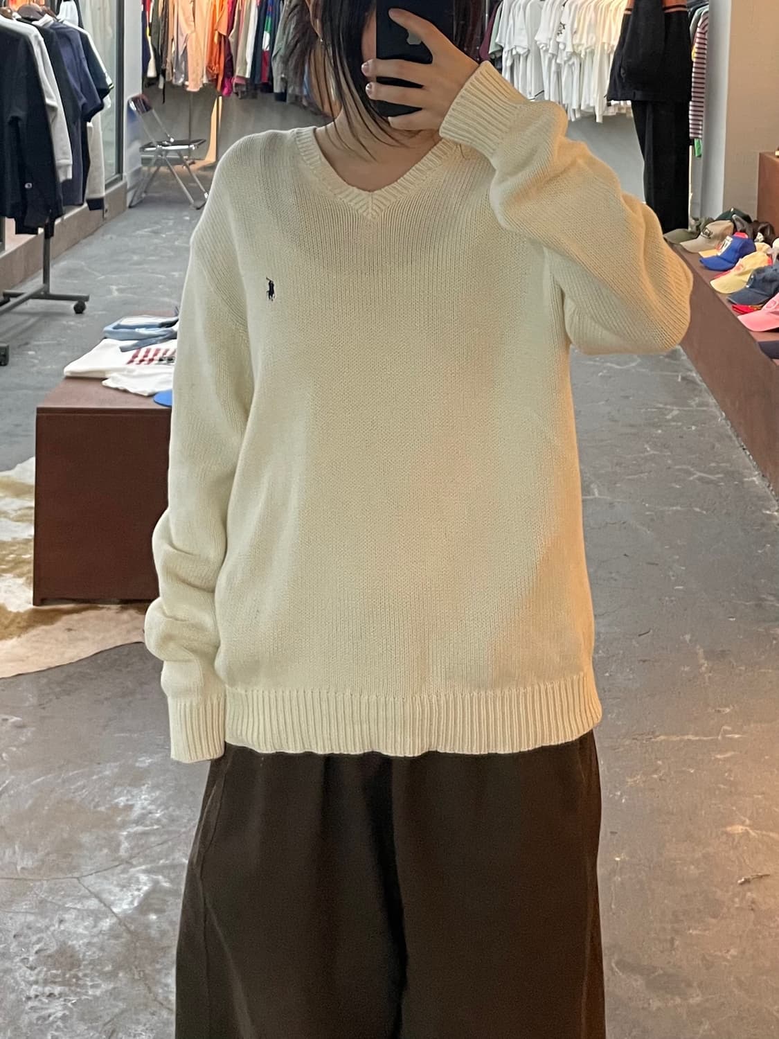 폴로 랄프로렌 브이넥 아이보리 니트 H2560 상품이미지1