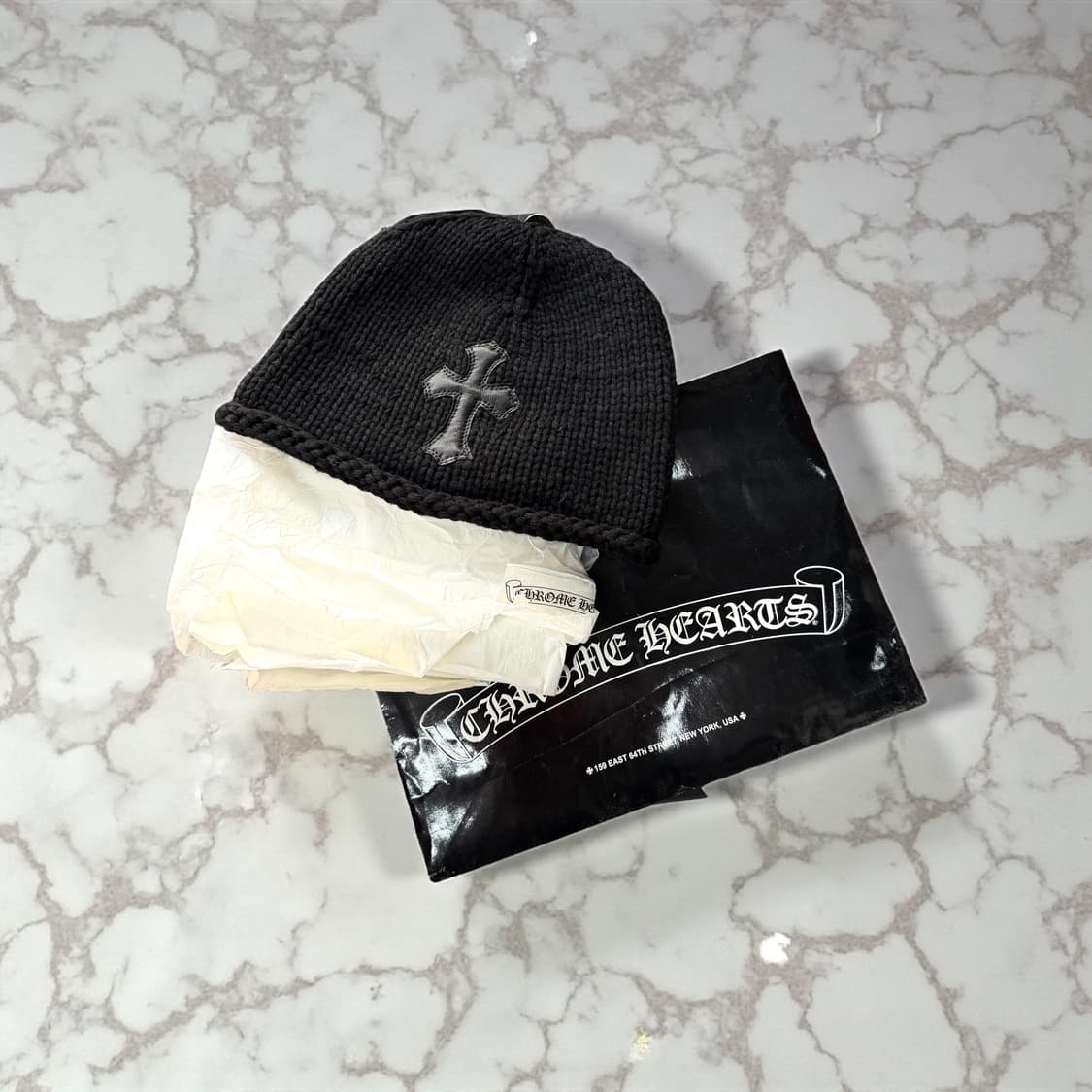 크롬하츠 캐시미어 크로스 레더패치 비니 상품이미지4