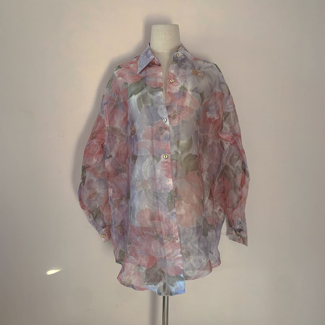 빈티지 셔츠 오긴자 셔츠 시스루 셔츠 페어리 셔츠 달천깔 플라워 셔츠 상품이미지1