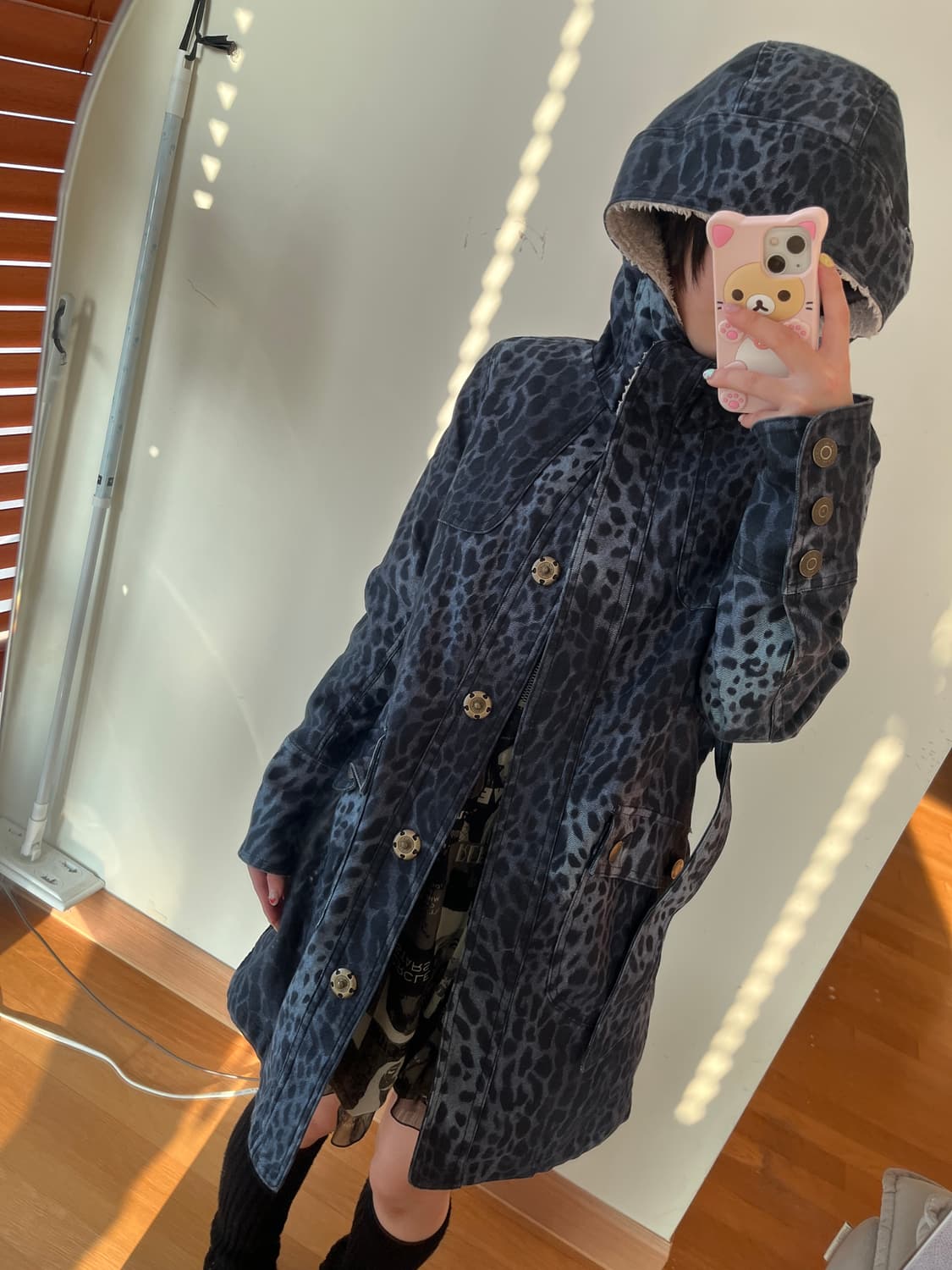 히스테릭 글래머 레오파드 양털 후드 트렌치 코트 상품이미지3