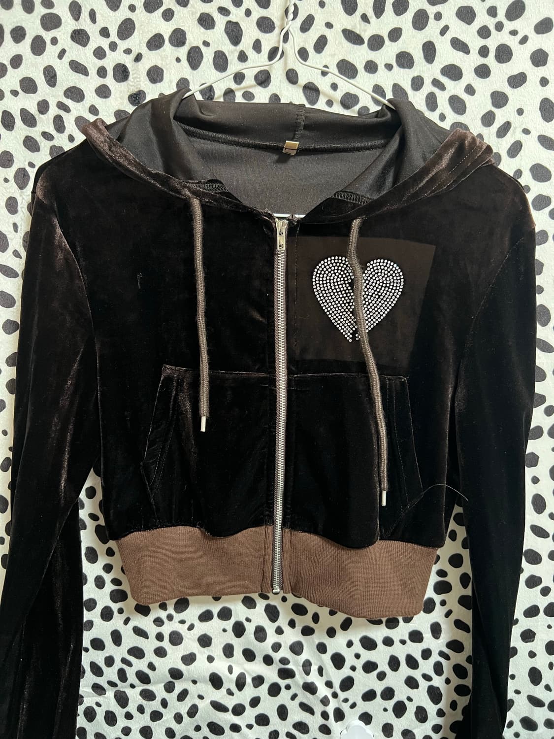 브라운 벨벳 벨루아 크롭 투피스 트레이닝 셋업  상품이미지1