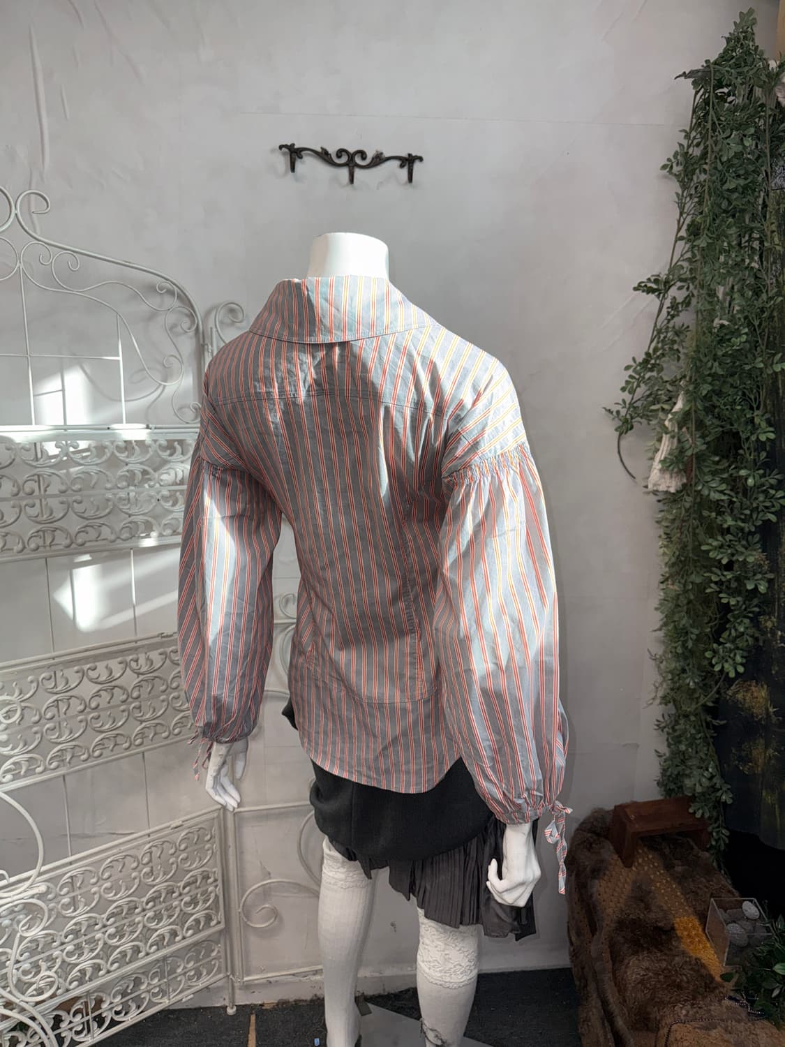 Orange gray stripe balloon puff blouse 상품이미지6