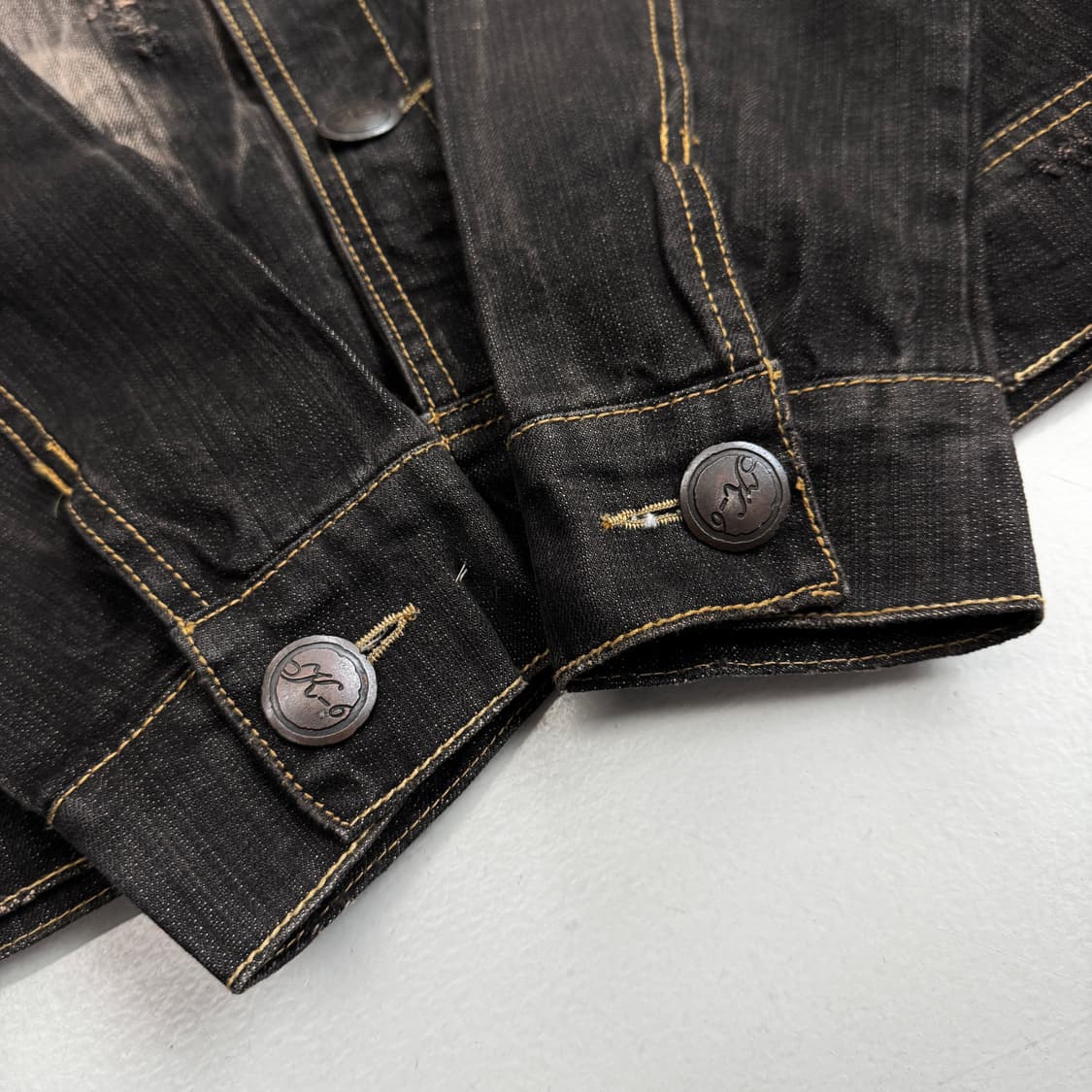 웨스턴 흑청 워싱 빈티지 가죽도킹 그런지 데님자켓 상품이미지6