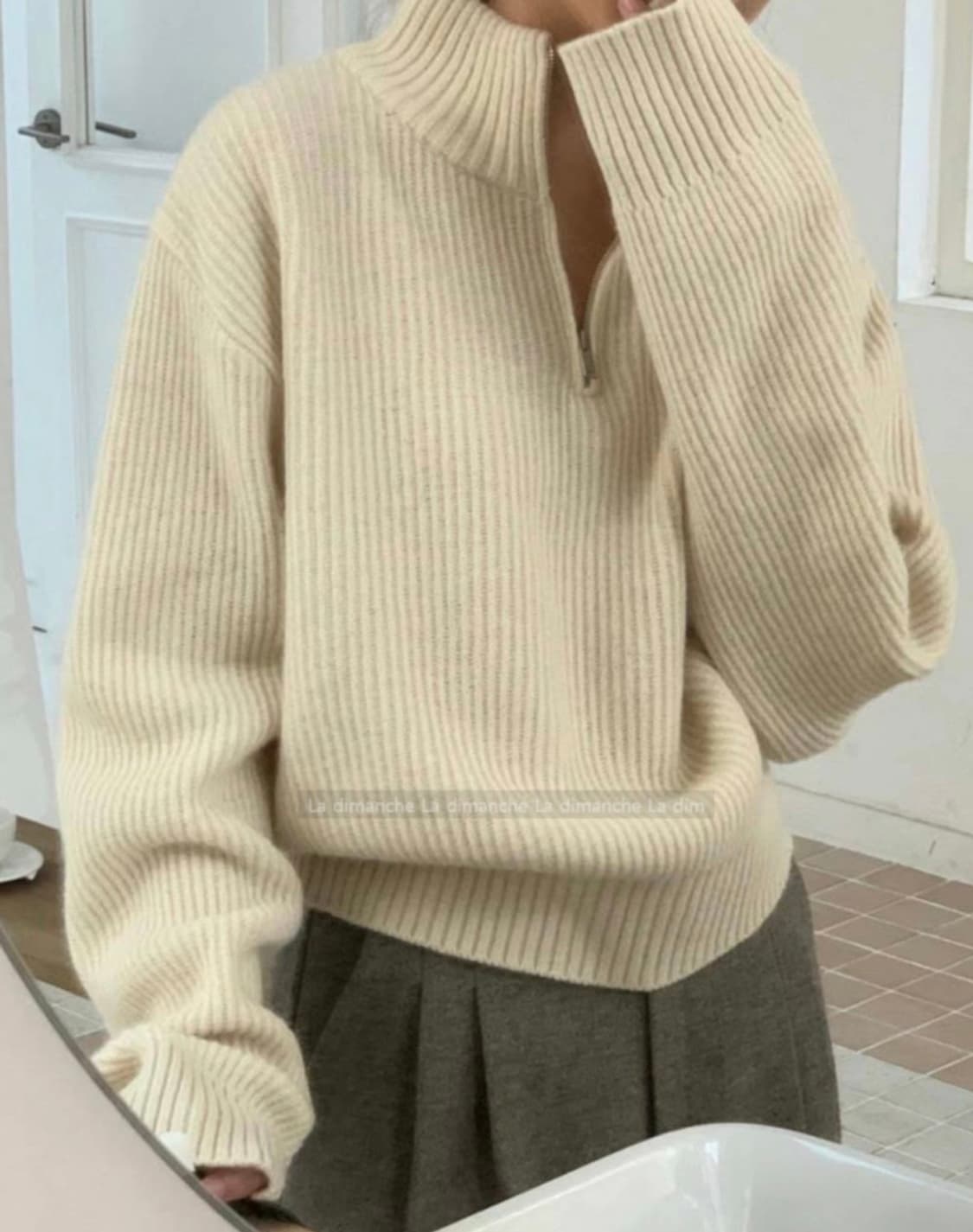 LIBRE 아이보리 울 니트반집업 집업니트 상품이미지2