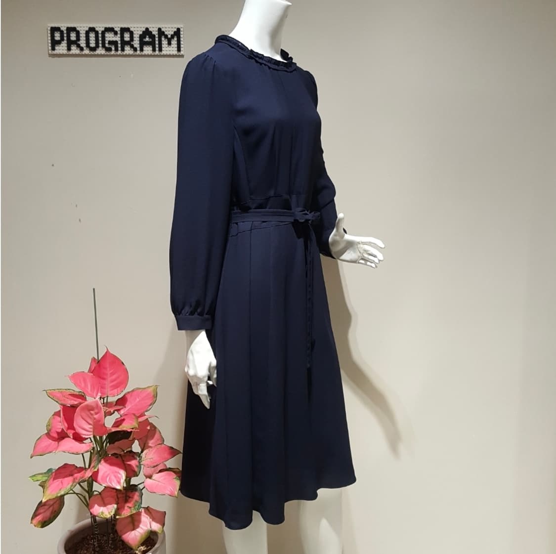 프로그램 프릴 넥 벨트 A라인 쉬폰 원피스 플레어 네이비 97 77 상품이미지2