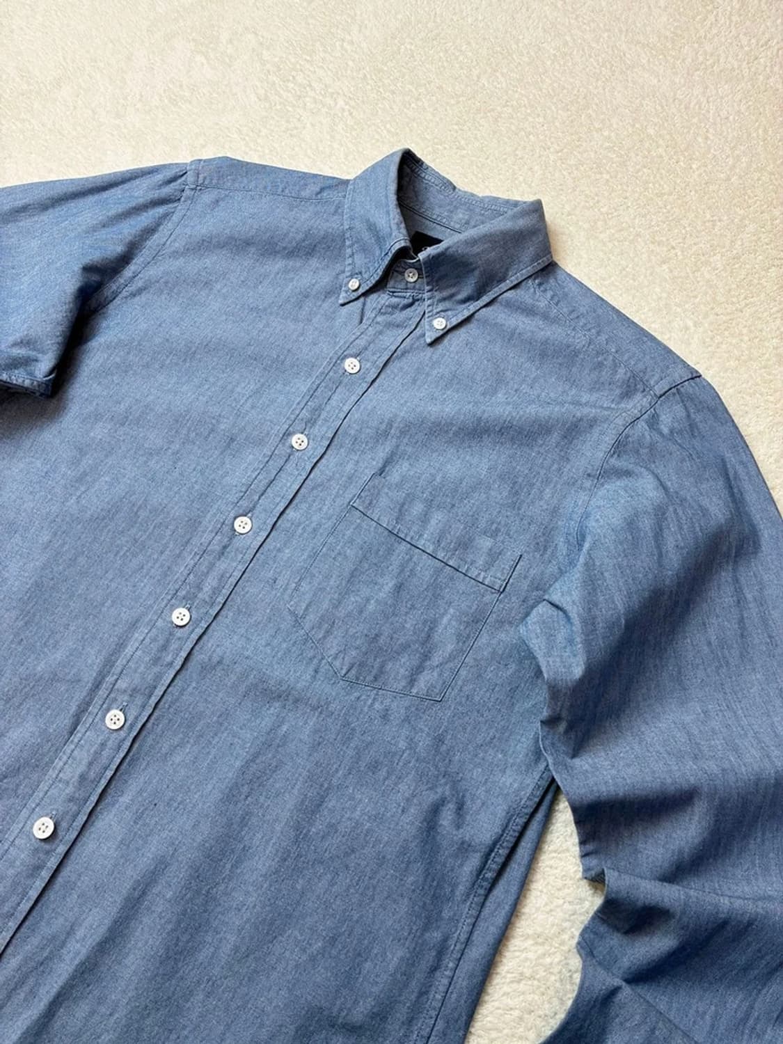 드레익스 코튼 샴브레이 버튼다운 라이트 블루 셔츠 PN5793 상품이미지2