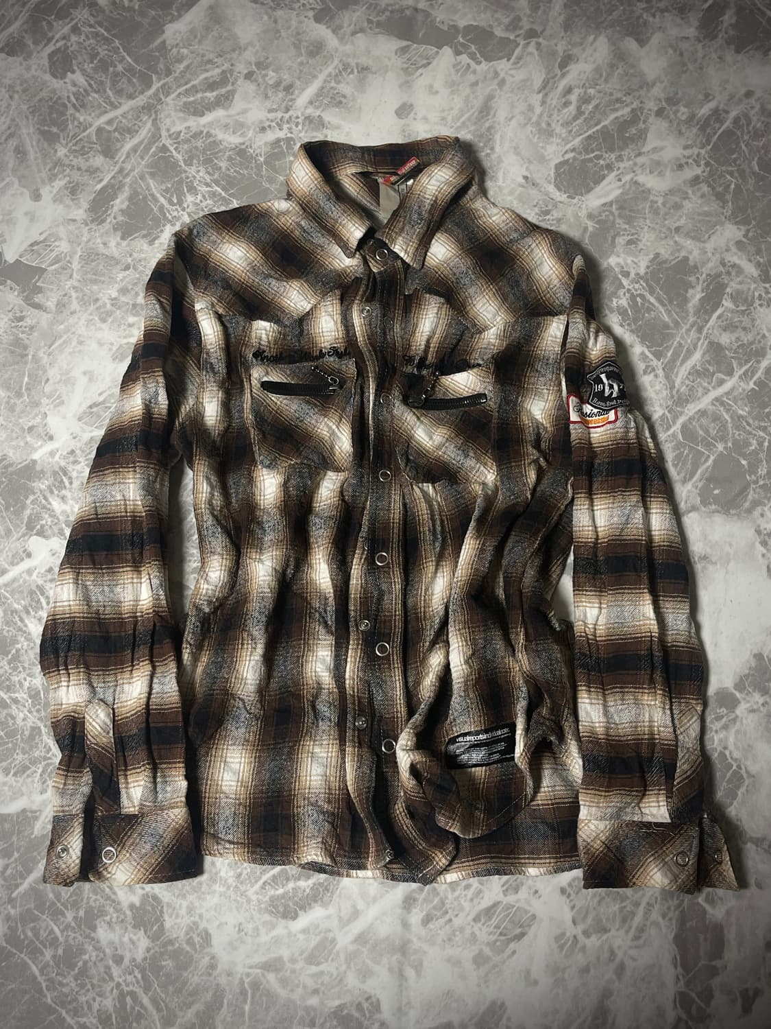 (B one soul)y2k patchwork check shirts 상품이미지1