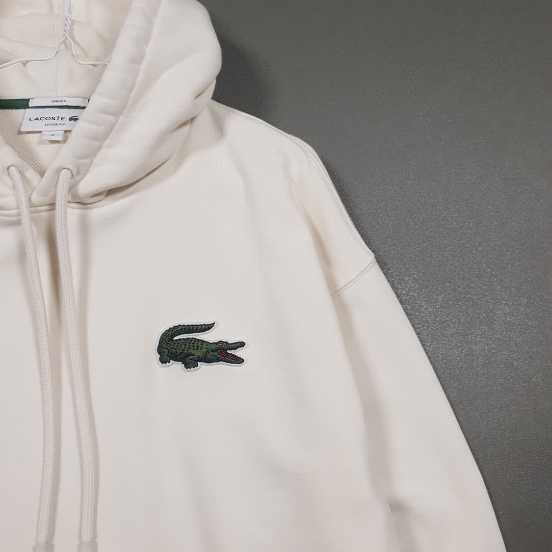 실측 L (100) 라코스테 신형 23FW 빅 크록 후드티 스웻셔츠 크림 상품이미지3