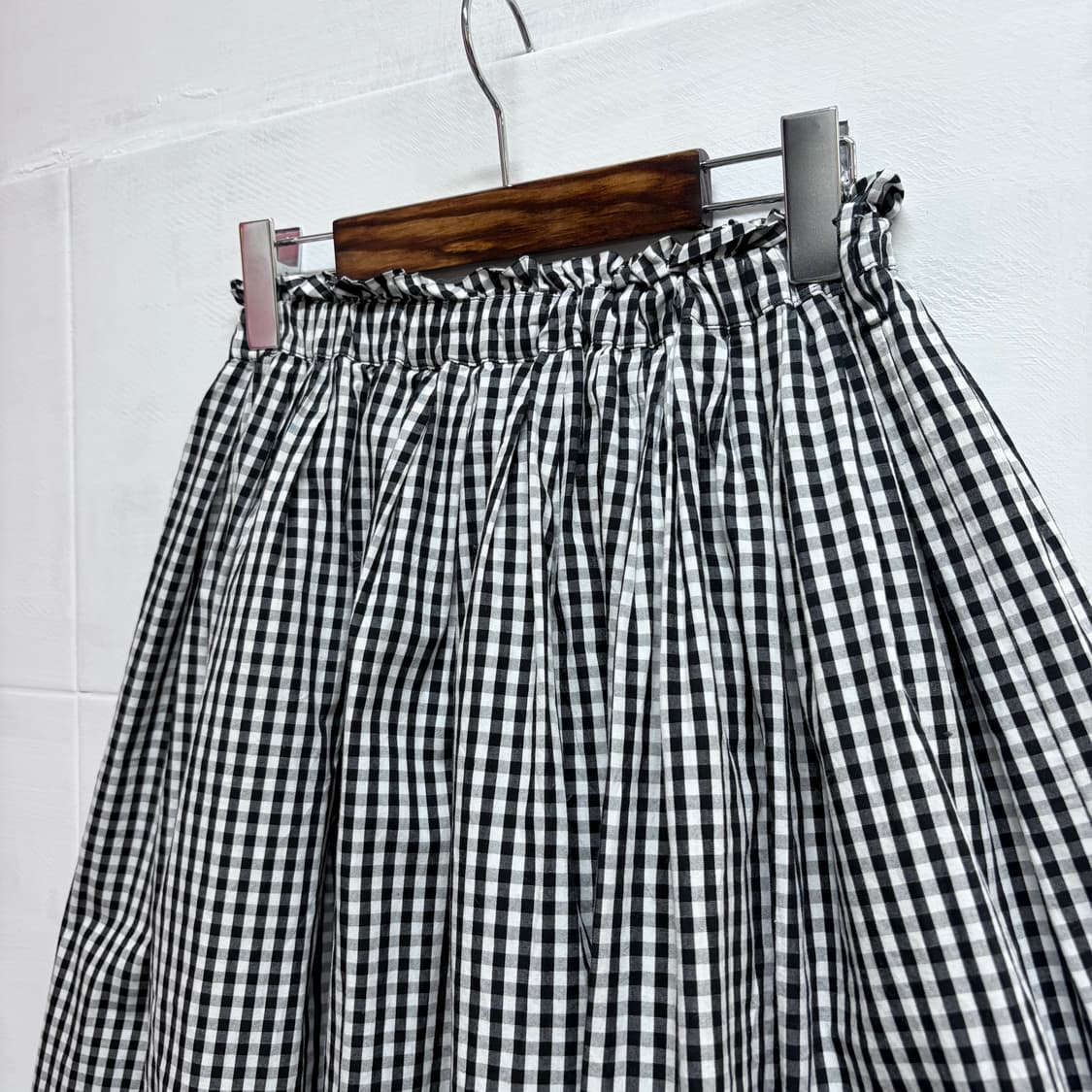 깅엄 체크 미디 플레어 밴딩 스커트 치마 (JPN) 상품이미지2