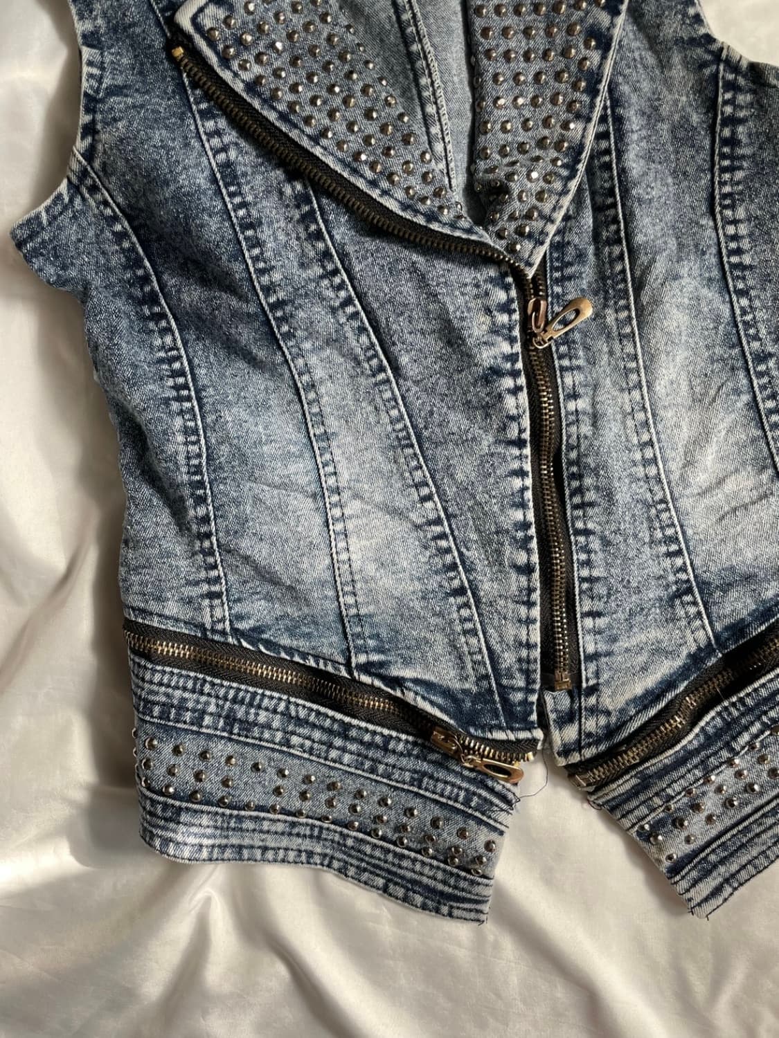 빈티지 데님 딱붙 라이더 베스트 상품이미지3