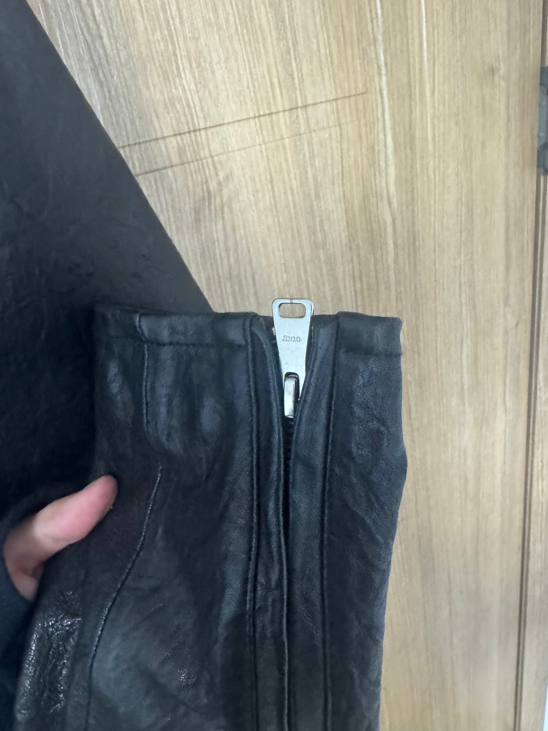 쿠어 램스킨 엠보 워시드 트리밍 바이커 자켓 (블랙) xl 상품이미지4