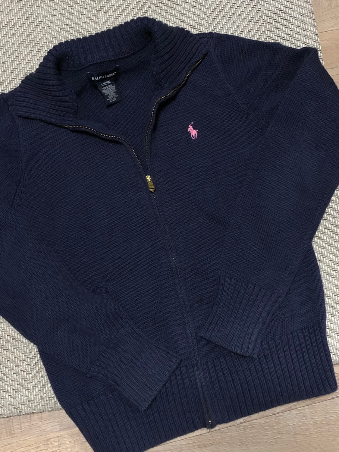 빈티지 폴로 네이비 핑크 니트 집업 상품이미지3
