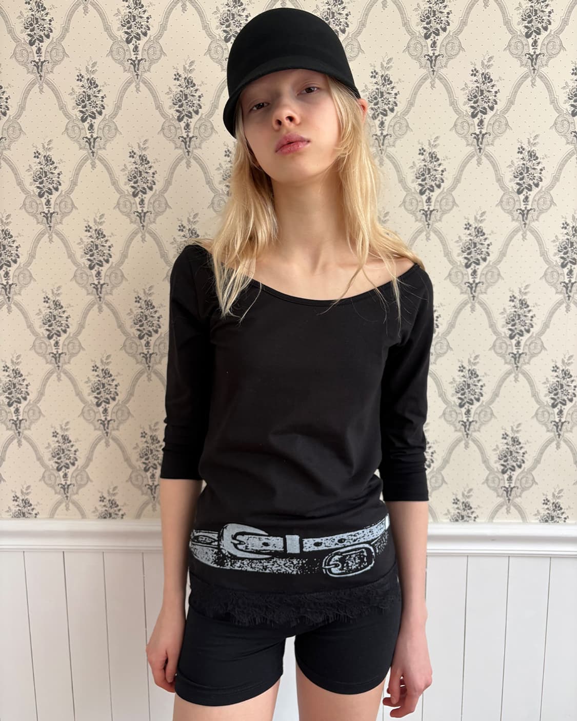 새상품 저스트하우스 lace trim boatneck top black 상품이미지3