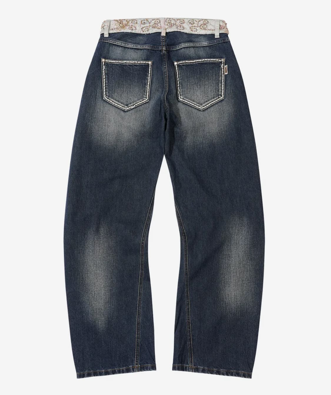 Beaded Waist Denim Pants Indigoblue M 상품이미지2