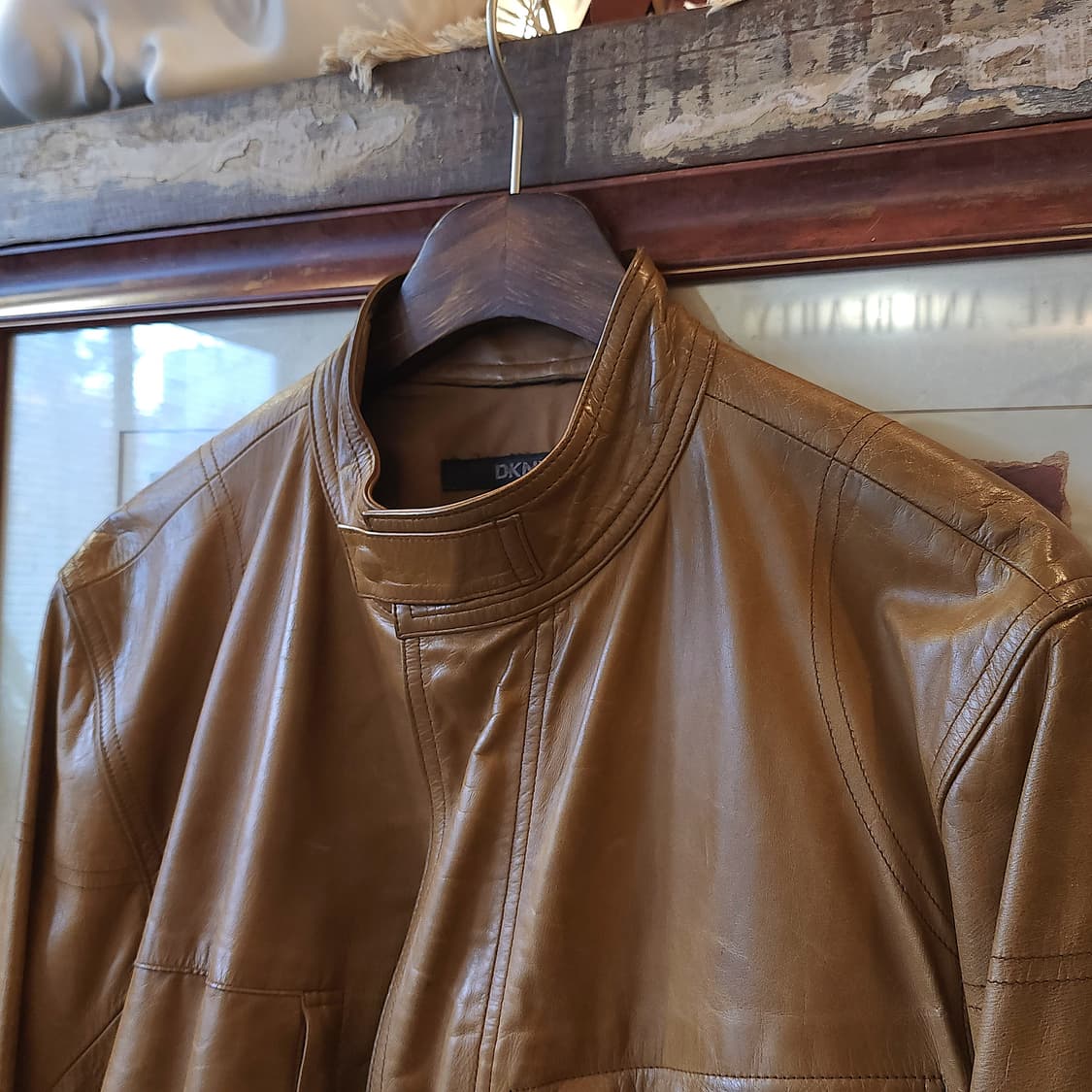 DKNY 도나카란 뉴욕 프렌치 바이커 레더자켓 카멜 M 상품이미지4