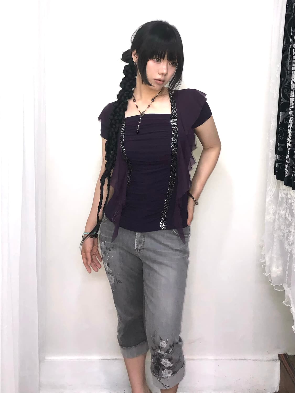 oriental floral embroidery capri pants 상품이미지7