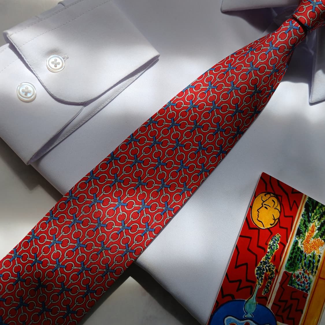 에르메스 실크 레드 체인 패턴 넥타이 8.5cm A등급 E949
 상품이미지5